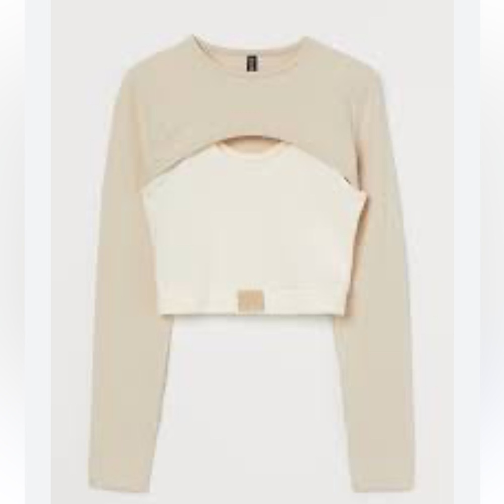 H&M DIVIDED Cream Cut Out Two-part Crop Top Medium